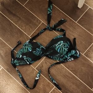 Womens Tropical Leaf Print Halter Bikini Top Size XXL